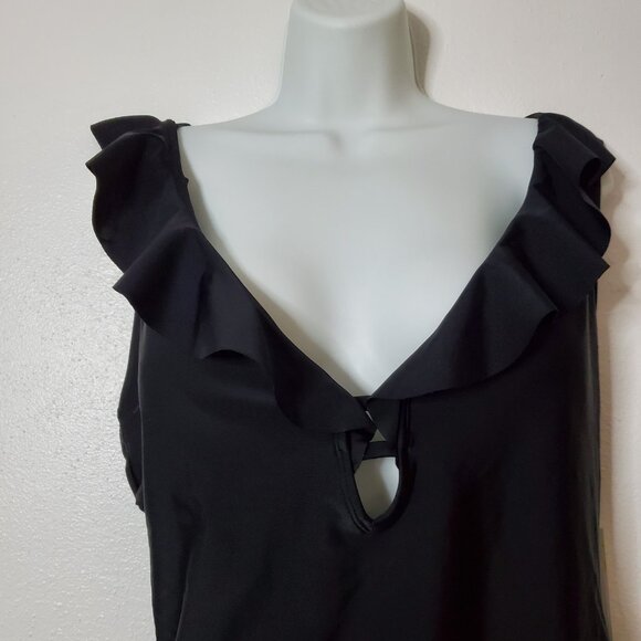 Shade & Shore Women's One Piece Swimsuit XL Black Ruffle Plunge NWT Medium Seat - Picture 10 of 16